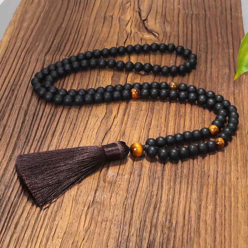 Buddha Stones 108 Mala Beads Pietra smerigliata Occhio di tigre Bracciale Collana Pendente