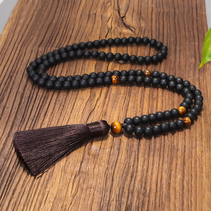 Buddha Stones 108 Mala Beads Pietra smerigliata Occhio di tigre Bracciale Collana Pendente