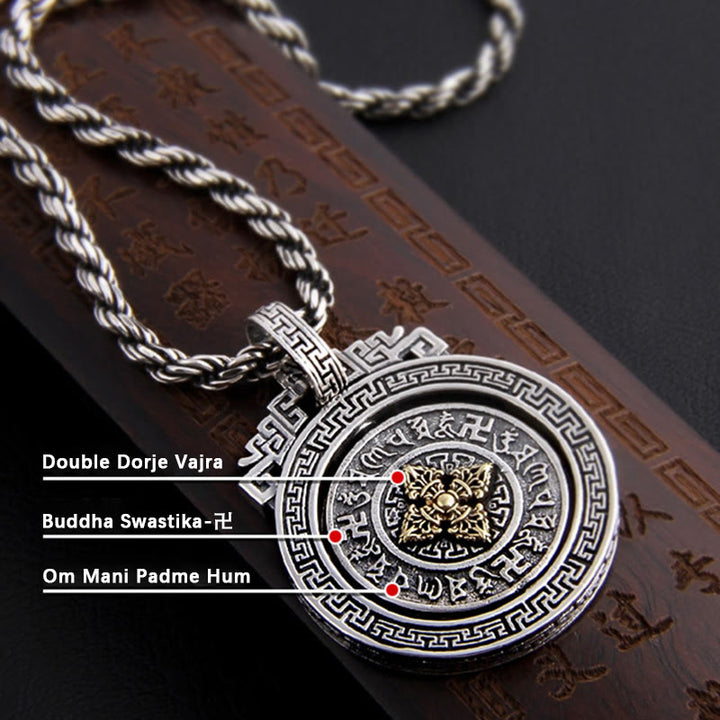 Buddha Stones Tibetano Om Mani Padme Hum Doppio Dorje Vajra Rotante Purezza Collana Pendente Pace - image 10