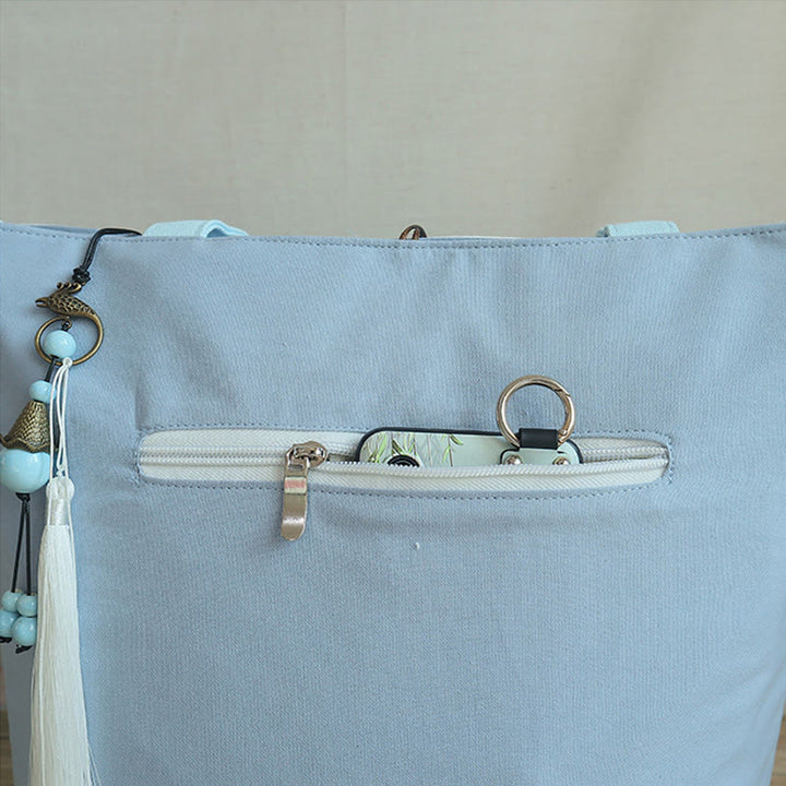Borsa a tracolla grande capacità in tela con ricamo in bambù, prugna, fiore di pera, pesco - image 11