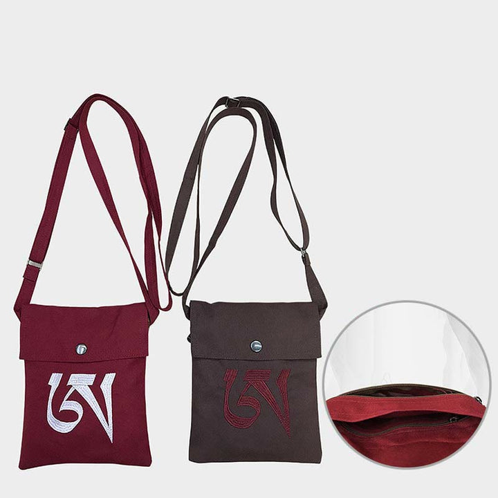 Borsa a tracolla in cotone ricamata a mano con mantra OM e pratica spirituale della mente, borsa a tracolla per cellulare - image 1
