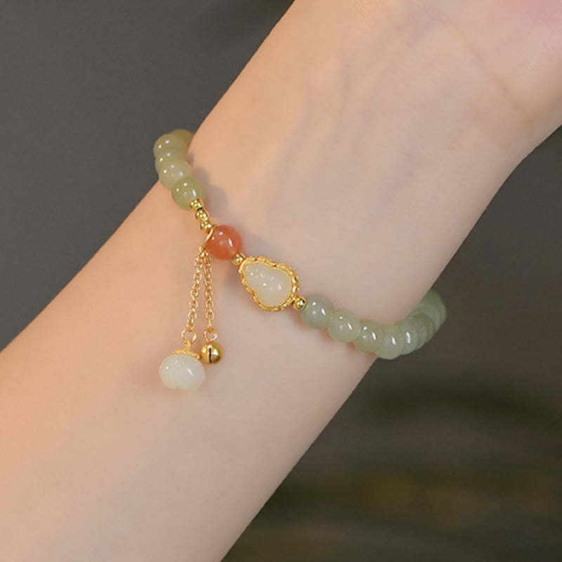 Braccialetto portafortuna in argento sterling 925 con giada Hetian e zucca di loto - image 4