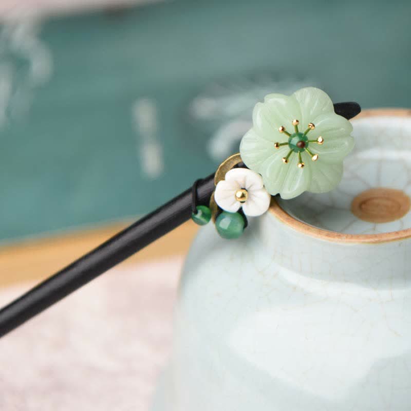 Decorazione per forcina con fiore di agata verde e Buddha Stones, positività