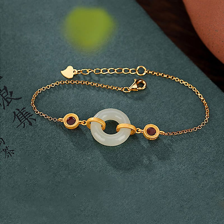 Braccialetto della fortuna in agata rossa con fibbia della pace in giada naturale Hetian, argento Buddha Stones 925 placcato oro - image 5