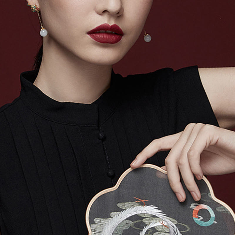 Orecchini pendenti con perline di agata rossa e giada bianca vintage Buddha Stones