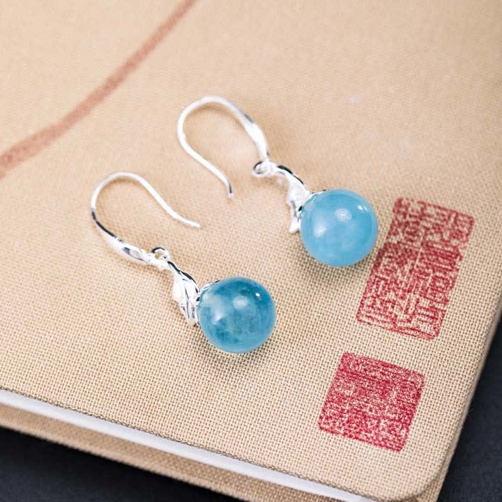 Buddha Stones 925 Sterling Silver Acquamarina Naturale Foglia Fiore Orecchini Collana Pace - image 3