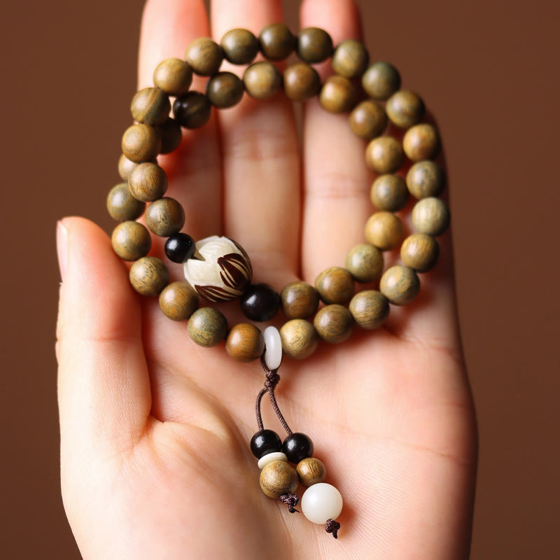 Braccialetto a doppio giro rilassante Buddha Stones Sandalo verde Bodhi Seed Lotus