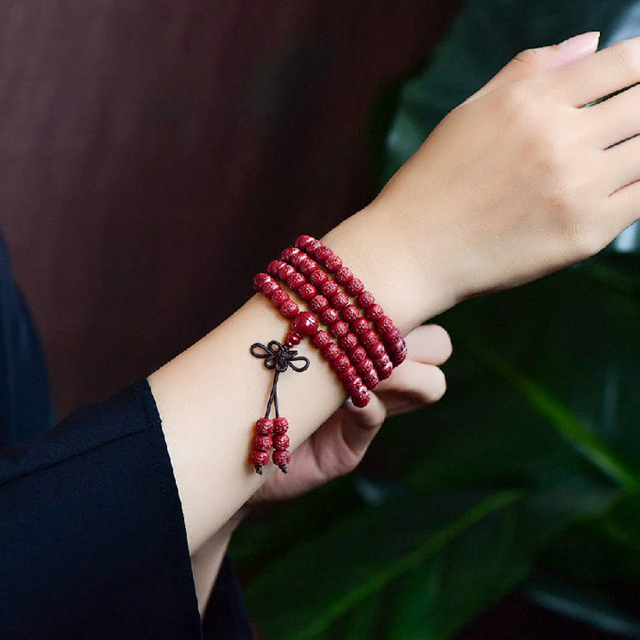 Buddha Stones 108 Mala Beads Cinnabar Om Mani Padme Hum Pattern Braccialetto di benedizione inciso