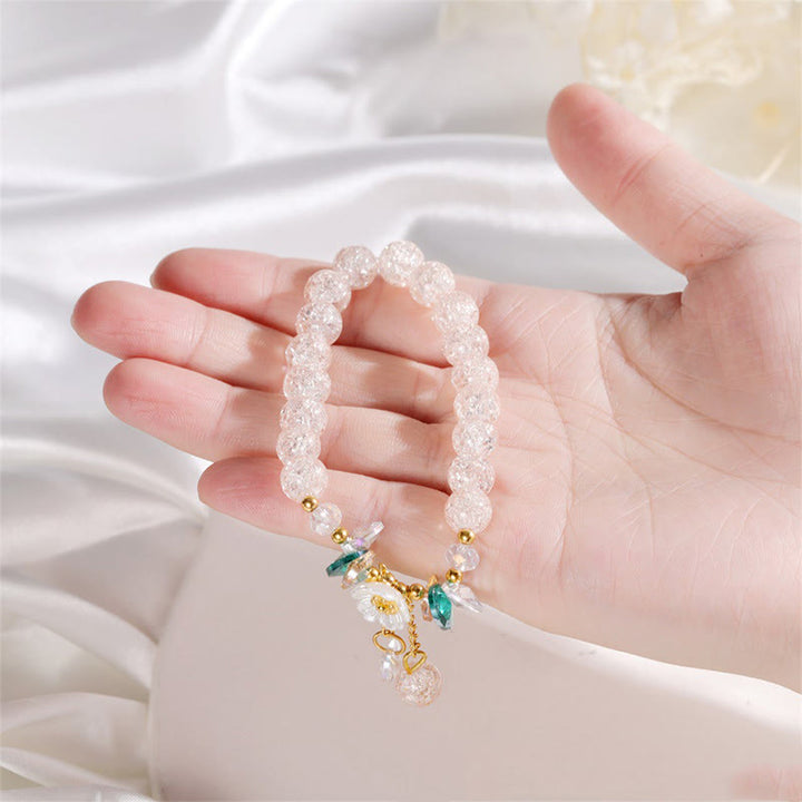 Braccialetto di perline di vetro con ciondolo a forma di fiore con design semplice Buddha Stones