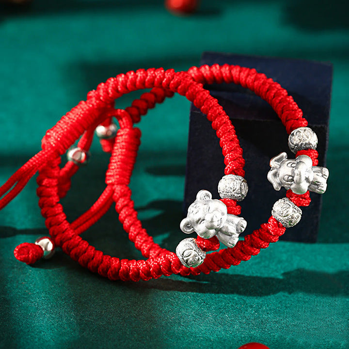 Braccialetto per bambini fatto a mano in corda rossa con Buddha Stones, in argento sterling 999, con zodiaco cinese - image 2
