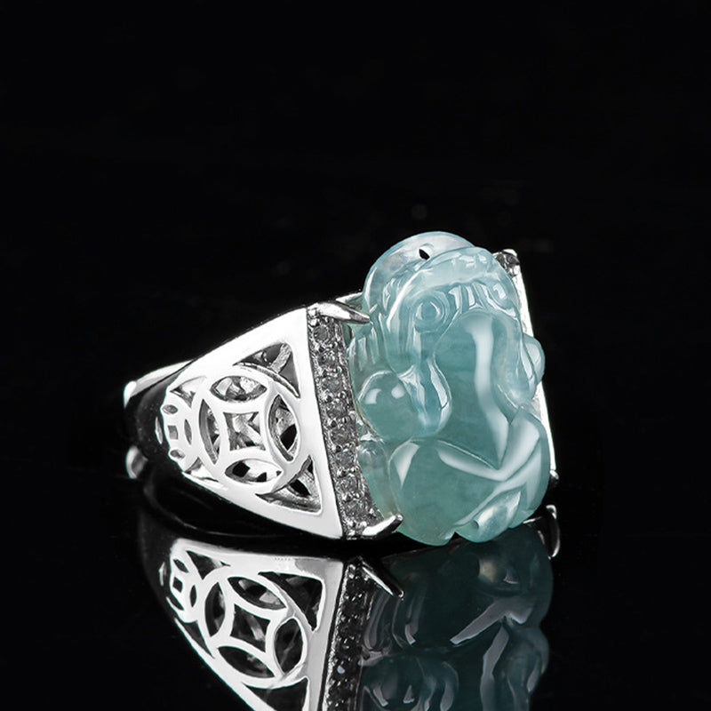Anello di fortuna in argento sterling 925 Buddha Stones, Fengshui, ricchezza, prosperità, giada PiXiu - image 13