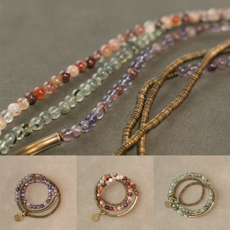 Bracciale Buddha Stones Viola Phantom Rosso Quarzo Ematoide Quarzo Rutilato Verde Rame Amore Perdona