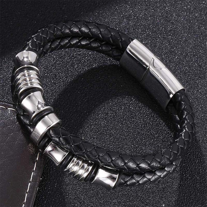 Braccialetto della fortuna in pelle intrecciata a strati Buddha Stones