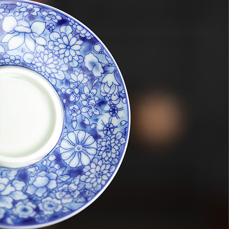 Buddha Stones Vintage Blu e Bianco Porcellana Ceramica Gaiwan Sancai Tazza da Tè Kung Fu Tazza da Tè e Piattino con Coperchio