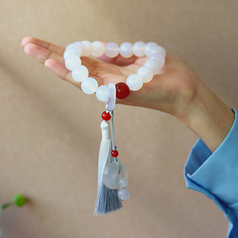Buddha Stones Agata bianca Agata rossa Mala da polso con nappe Mala tascabile Decorazione per auto
