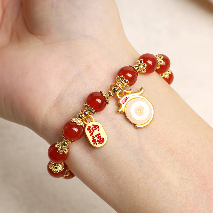 Buddha Stones Anno del Drago Agata Rossa Avventurina Verde Fibbia della Pace Carattere Fu Bracciale Fortunato