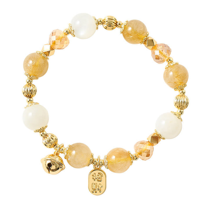 Braccialetto con ciondolo fortunato con campanella della ricchezza in quarzo rutilato dorato placcato oro 14K Buddha Stones