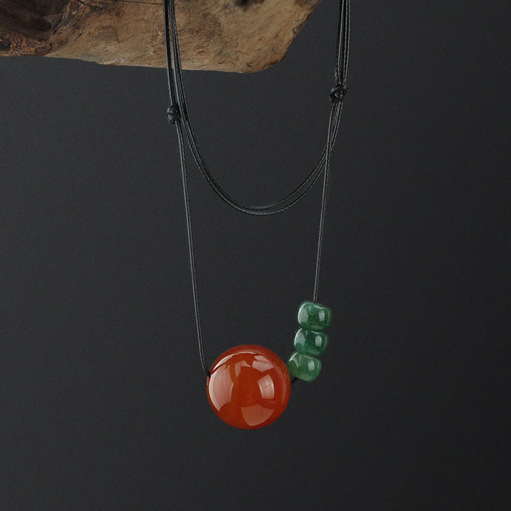 Buddha Stones Agata rossa Avventurina verde Perline di semi di Bodhi verde Collana con ciondolo in corda di cuoio calmo