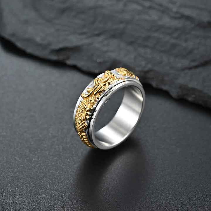 Anello girevole di stimolazione in acciaio al titanio con Buddha Stones drago - image 2