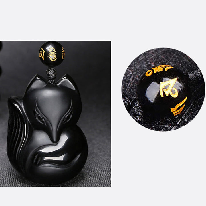 Buddha Stones Ossidiana nera naturale Occhio di tigre Ossidiana di ghiaccio Volpe Ciondolo Amuleto Collana
