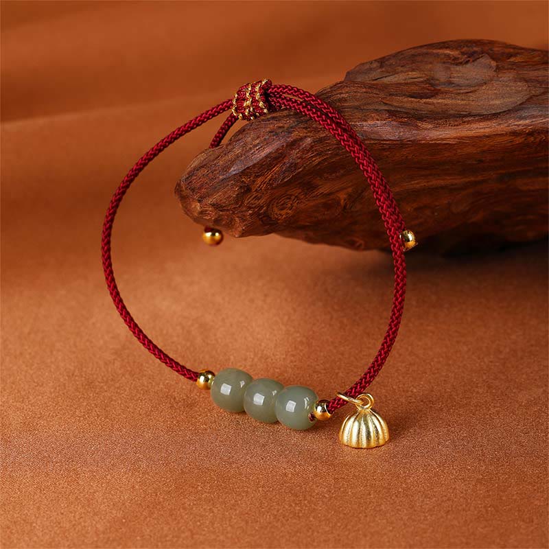 Bracciale intrecciato con perline di Buddha Stones Hetian fatte a mano con baccello di loto, prosperità e fortuna