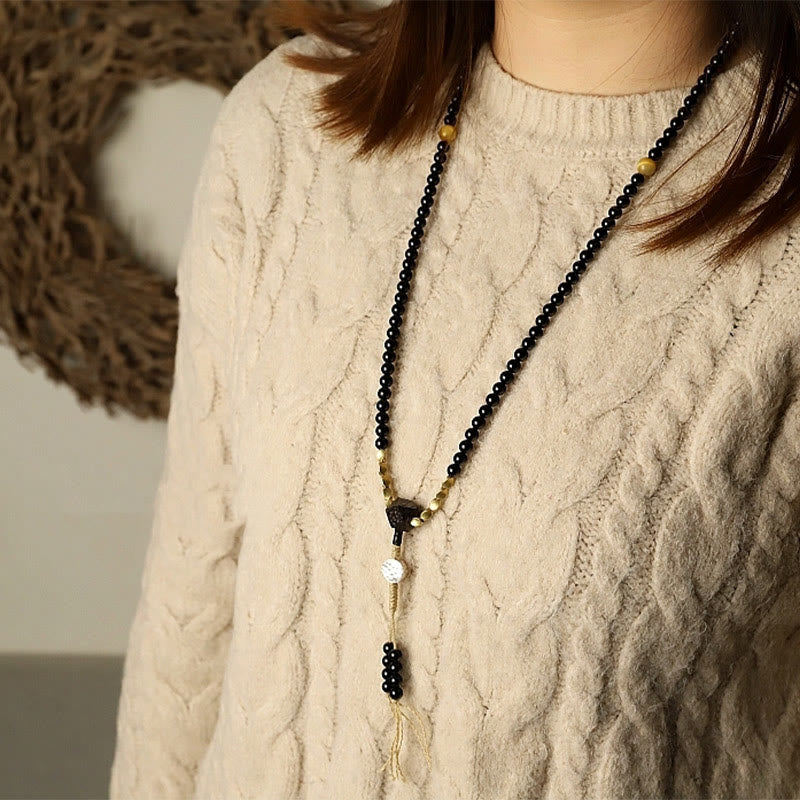 Buddha Stones Tibetano 108 Mala Beads Onice Nero Tre Occhi Dzi Beads Bracciale di Protezione - image 13