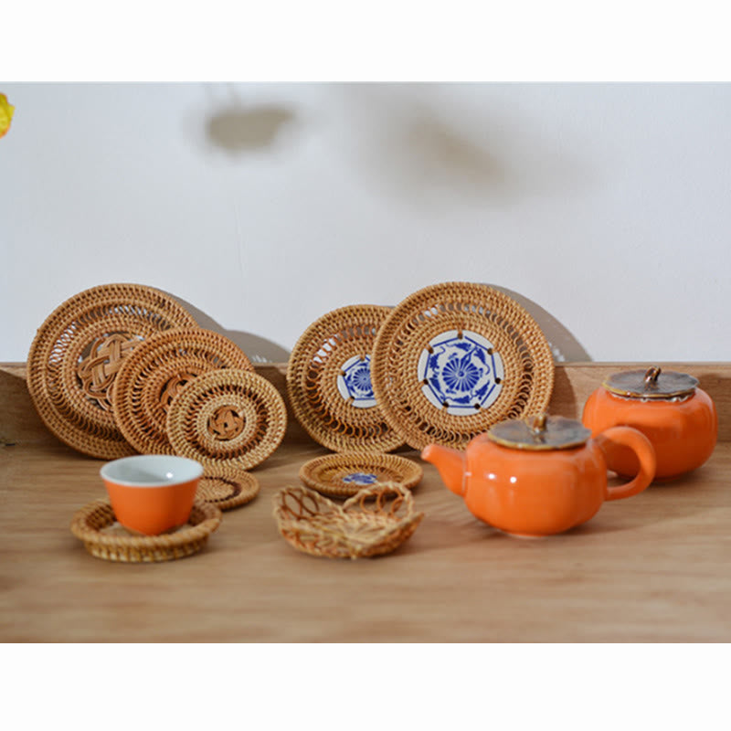 Sottobicchiere per tazza da tè in rattan con motivo floreale in ceramica - image 21