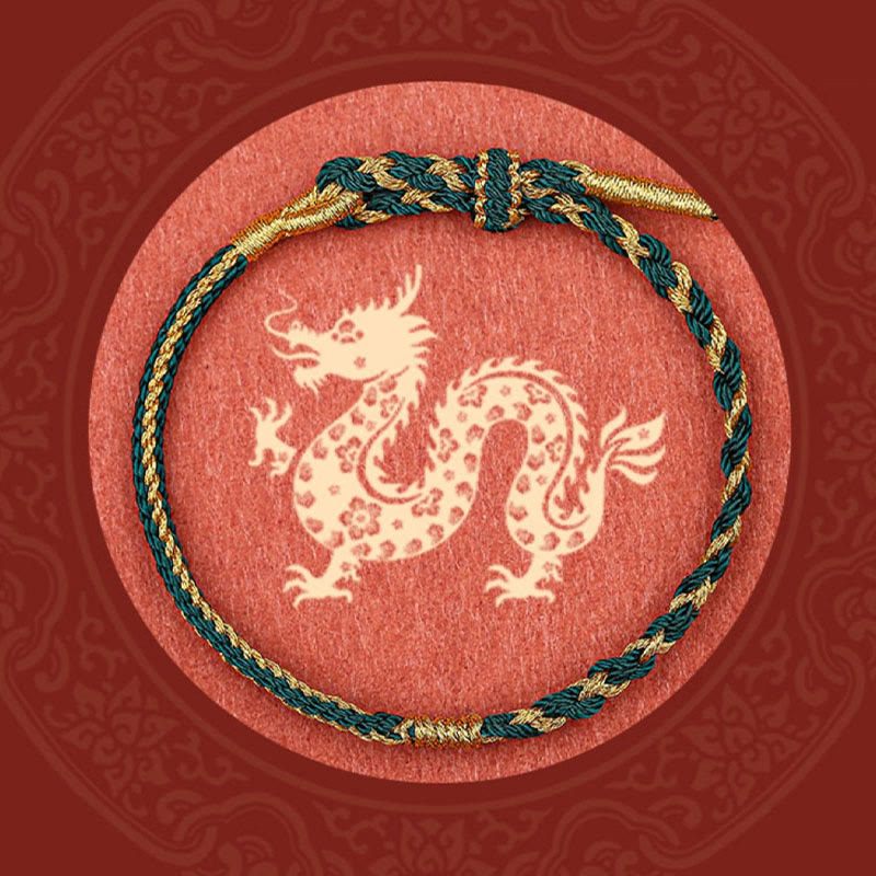 Braccialetto di protezione con treccia in corda, fatto a mano con Buddha Stones , zodiaco cinese, coniglio, gallo, topo, cavallo, drago