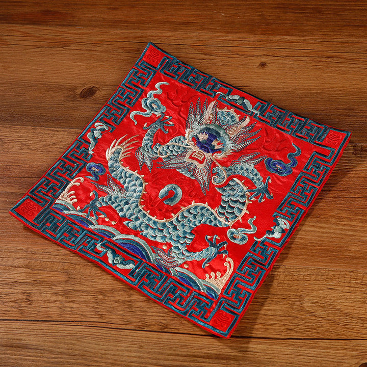 Buddha Stones Gru Fenice Drago Kirin Ricamato Tazza Sottobicchiere Tazza da Tè Quadrato Kung Fu Tappetino da Tè