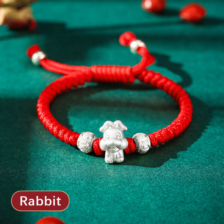 Braccialetto per bambini fatto a mano in corda rossa con Buddha Stones, in argento sterling 999, con zodiaco cinese - Coniglio (misura braccialetto 12+4 cm) - image 14