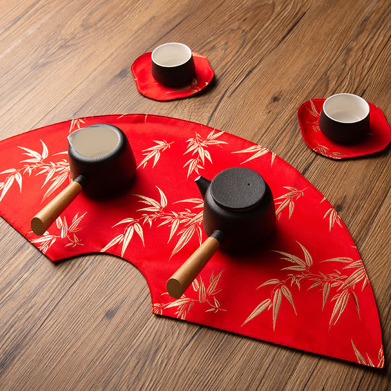 Buddha Stones Vintage Sea Wave Bamboo Plum Blossom Ricamato Tazza Sottobicchiere Tazza da Tè Kung Fu Tappetino da Tè