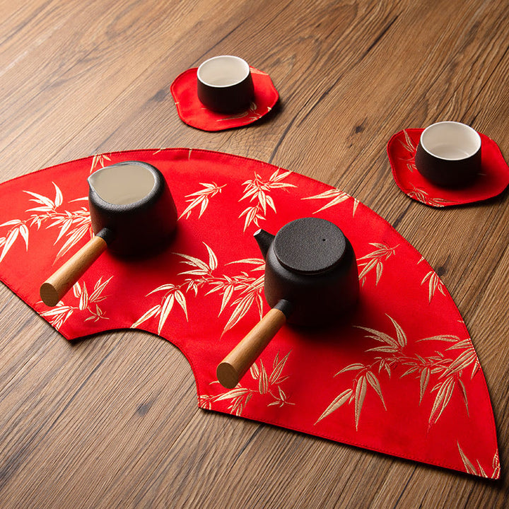 Buddha Stones Vintage Sea Wave Bamboo Plum Blossom Ricamato Tazza Sottobicchiere Tazza da Tè Kung Fu Tappetino da Tè