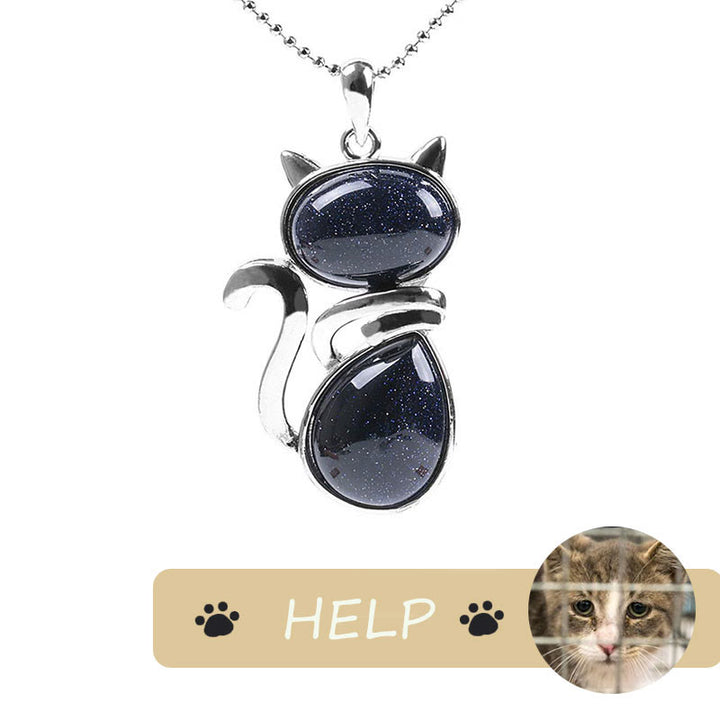 "Save A Cat" Collana con ciondolo amante dei gatti con motivo a gatto carino e protezione in cristallo naturale - Arenaria blu - image 25