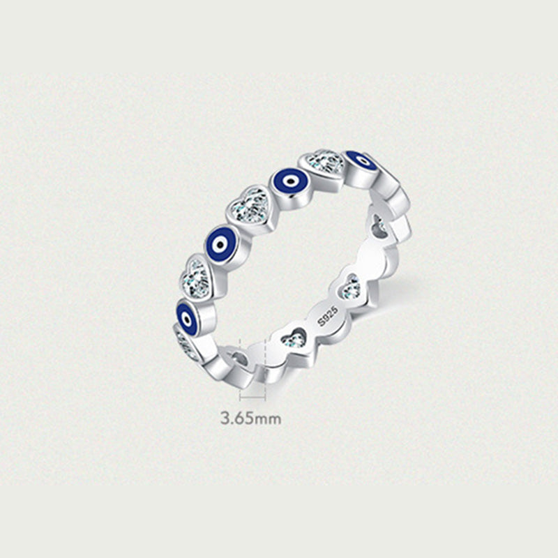 Anello di benedizione con zircone a forma di cuore con occhio malvagio in argento sterling 925 Buddha Stones - image 5