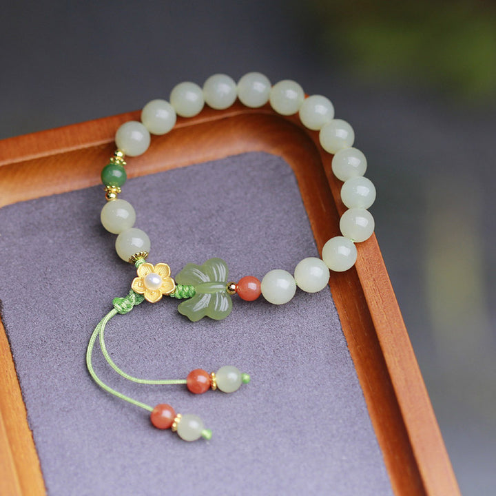 Bracciale Buddha Stones 925 Sterling Silver Jade Luck Flower Butterfly - image 12