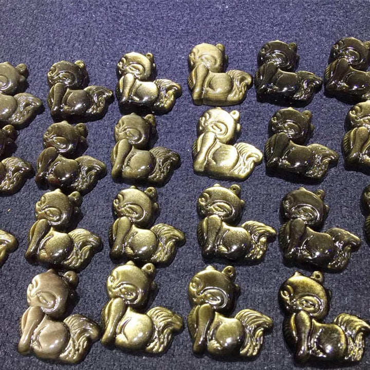 Buddha Stones Ossidiana naturale arcobaleno Oro lucentezza Ossidiana Volpe a nove code Collana pendente positivo - image 15