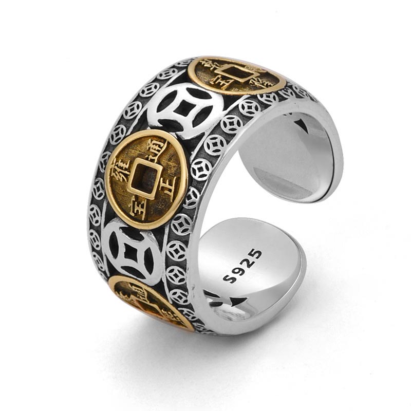 Anello regolabile con equilibrio di cinque monete dell'imperatore Buddha Stones - Argento Sterling 925 - image 0