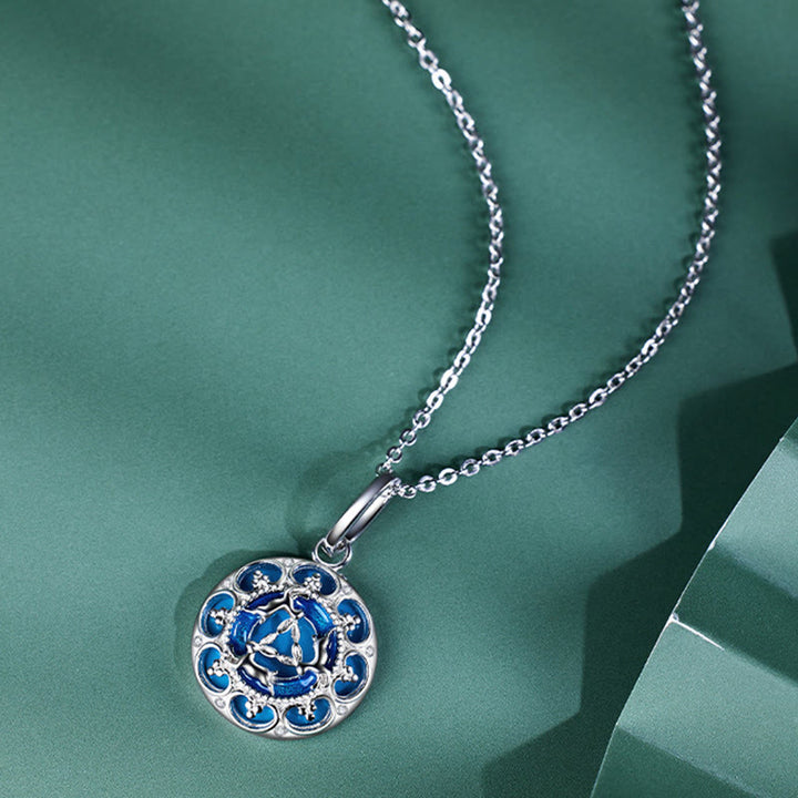 Collana pendente in argento sterling 925 con tre conigli in equilibrio, turchese rotondo , Buddha Stones - image 3