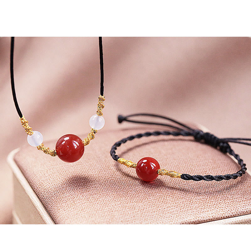 Buddha Stones Agata rossa naturale Calcedonio Autoaccettazione Fiducia String Bead Bracciale Collana Pendente