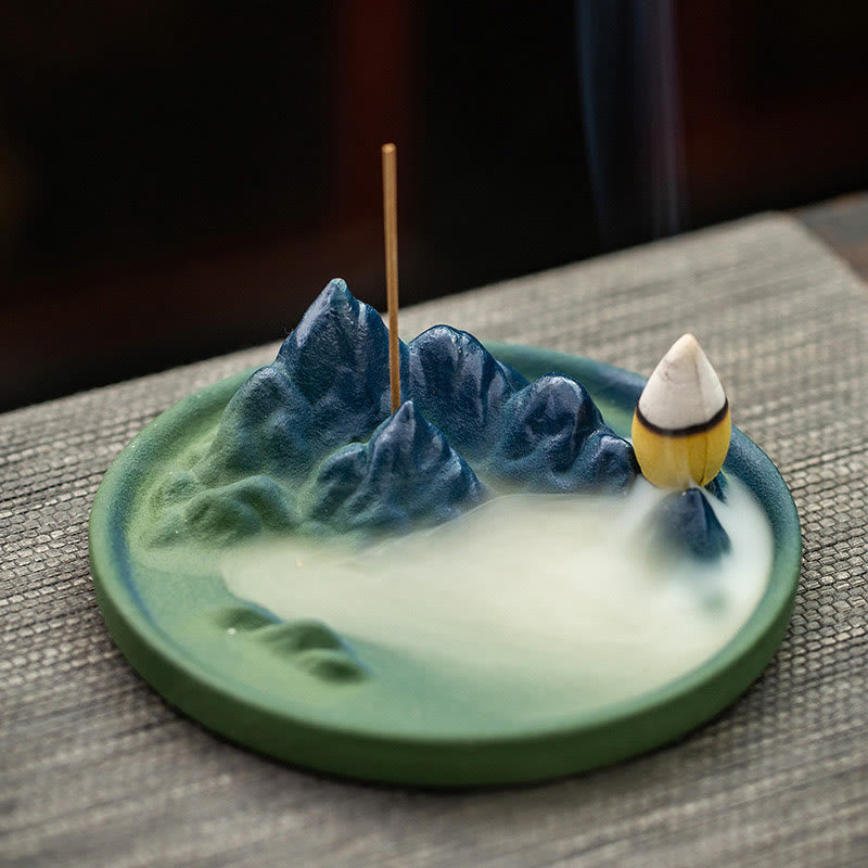 Bruciatore di incenso creativo Mountain River in ceramica con flusso di ritorno curativo