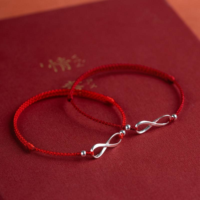 Buddha Stones 925 Sterling Silver Endless Knot Protezione Fortuna Braccialetto Cavigliera Corda Rossa - image 1