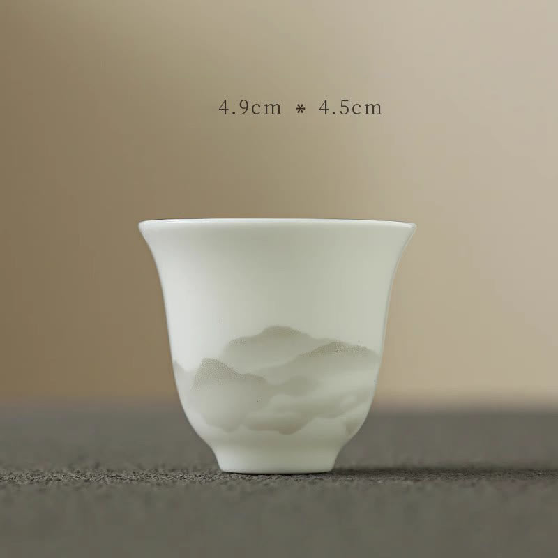Buddha Stones Vintage Ink Painting Mountain White Porcelain Ceramic Gaiwan Sancai Tazza da tè Kung Fu Tazza da tè e piattino con coperchio Utensile da tè Teiera - Tazza 4,9 cm * 4,5 cm * 40 ml - image 14