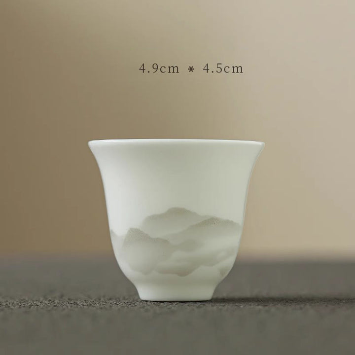 Buddha Stones Vintage Ink Painting Mountain White Porcelain Ceramic Gaiwan Sancai Tazza da tè Kung Fu Tazza da tè e piattino con coperchio Utensile da tè Teiera - Tazza 4,9 cm * 4,5 cm * 40 ml - image 14