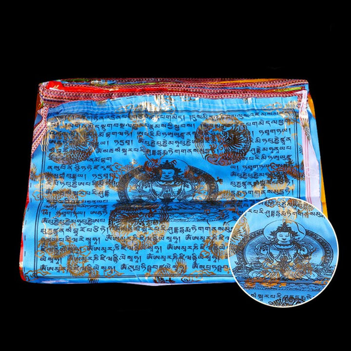 Buddha Stones Bandiere di preghiera tibetane a 5 colori con simbolo del cavallo del vento, benedizione e longevità, per esterni, 20 pezzi. - image 3