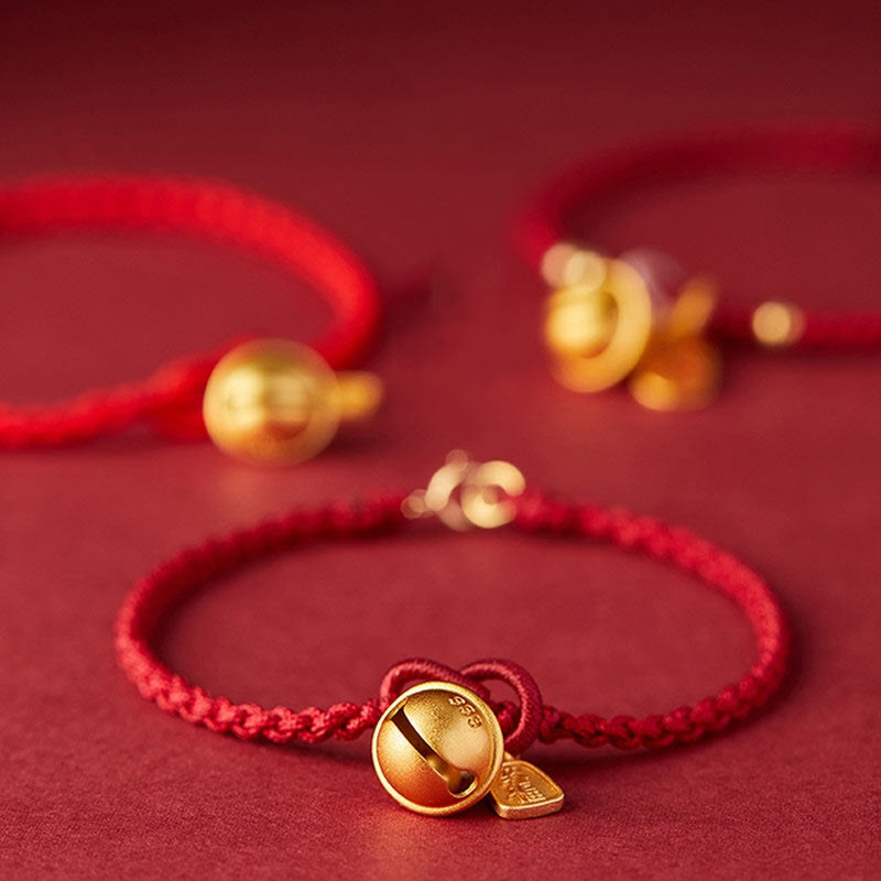Braccialetto in corda rossa con ciondolo a forma di carattere Fu fatto a mano con Buddha Stones e campanella della fortuna e della felicità