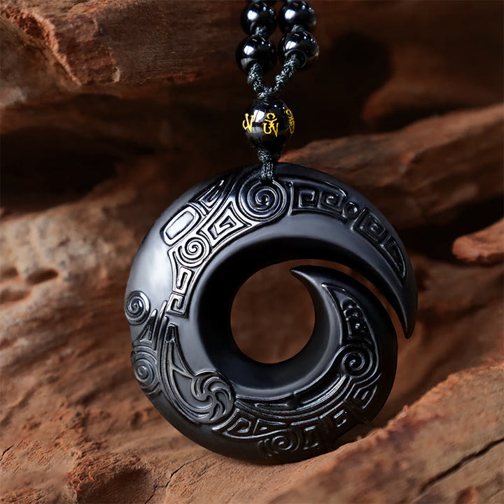 Buddha Stones Ossidiana nera naturale Ossidiana di ghiaccio Collana con ciondolo di forza