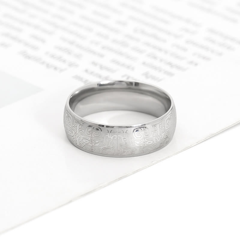Anello in acciaio al titanio Buddha Stones, creatura mitologica fortunata Taotie