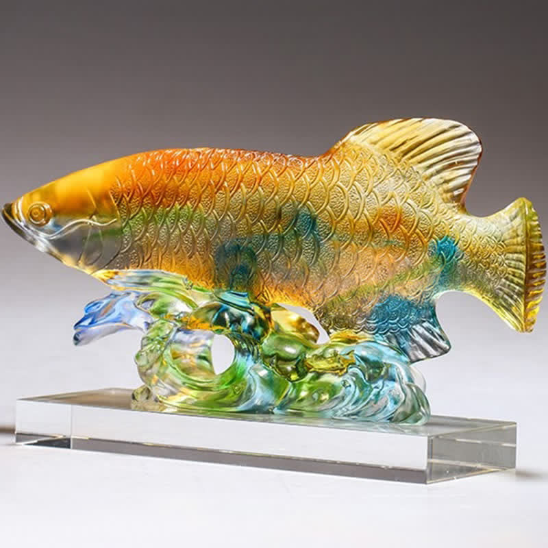 Pezzo d'arte fatto a mano in cristallo Liuli Koi Fish, decorazione per ufficio e casa - image 8