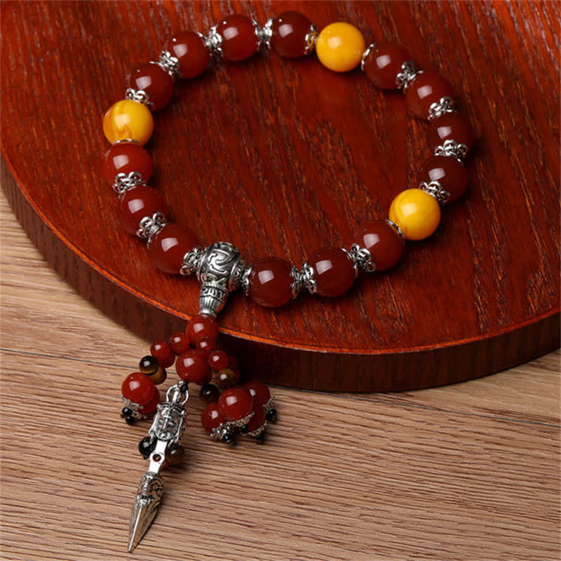 Pietra naturale di occhio di tigre, agata rossa, vena di drago, agata, Vajra Dorje, braccialetto di guarigione, decorazione per auto