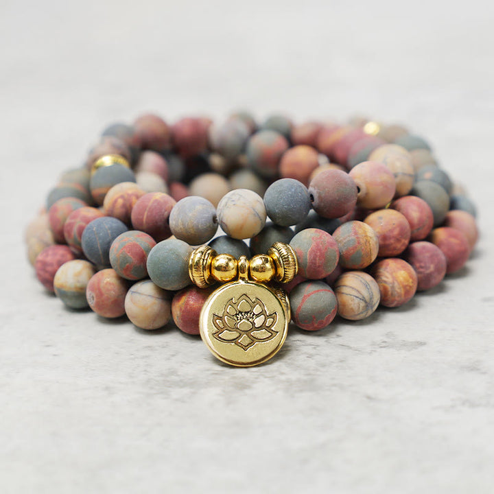 Buddha Stones 108 Mala Beads Picasso Jasper Stone Braccialetto energetico del coraggio - image 1